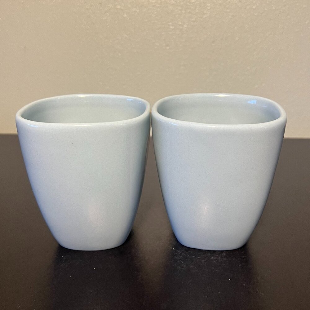 Set of 2 Vintage Pfaltzgraff DAZEE SKY Square Blue Stoneware Cups Mugs ~ Daisies - Picture 5 of 11